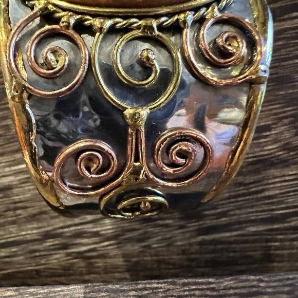 Artisan-Made 2-inch Wide Cuff Bracelet with Apatite Stone and Mixed Metals, Adj - Picture 9 of 12